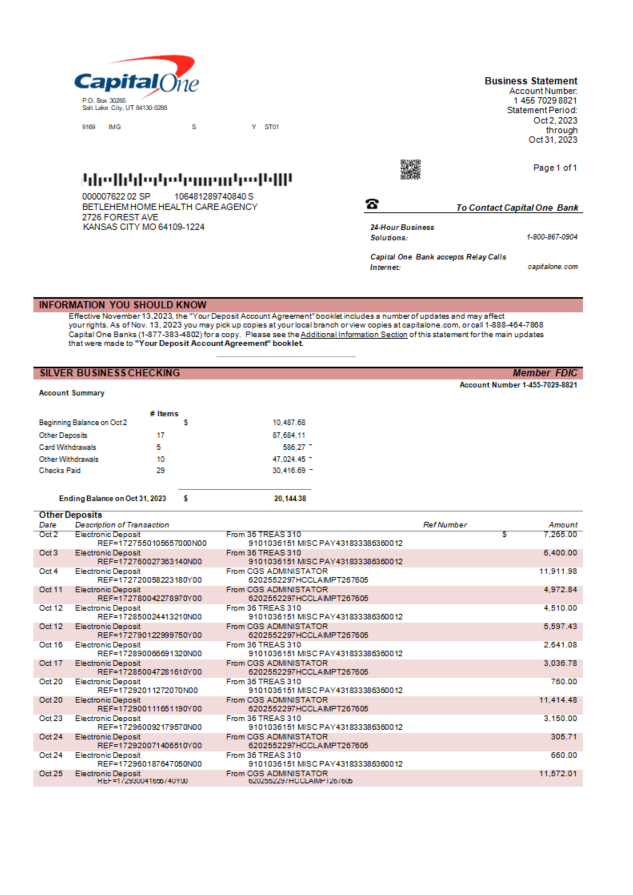 Relevé de compte d'entreprise de la banque Capital One Word et PDF